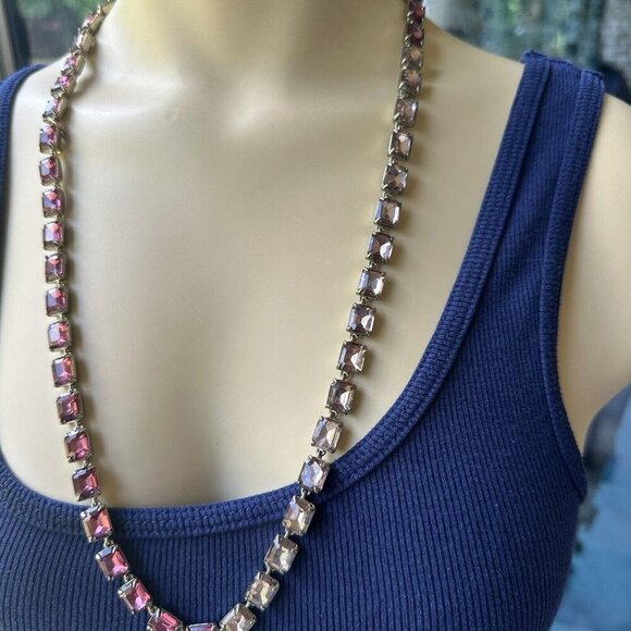 Banana Republic ᗺR Necklace Cranberry Lavender Rhinestones Statement Jewelry 26" - Picture 3 of 11